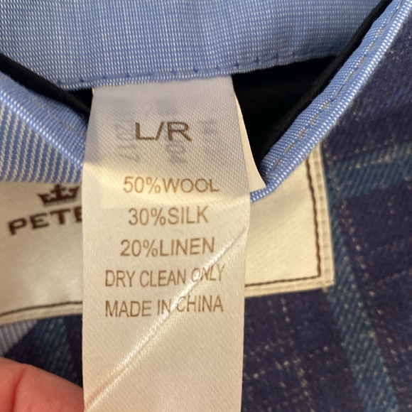 Peter Millar Large Regular Sleeve Blue Plaid Wool, Linen, Silk Blend Blazer - Picture 3 of 5